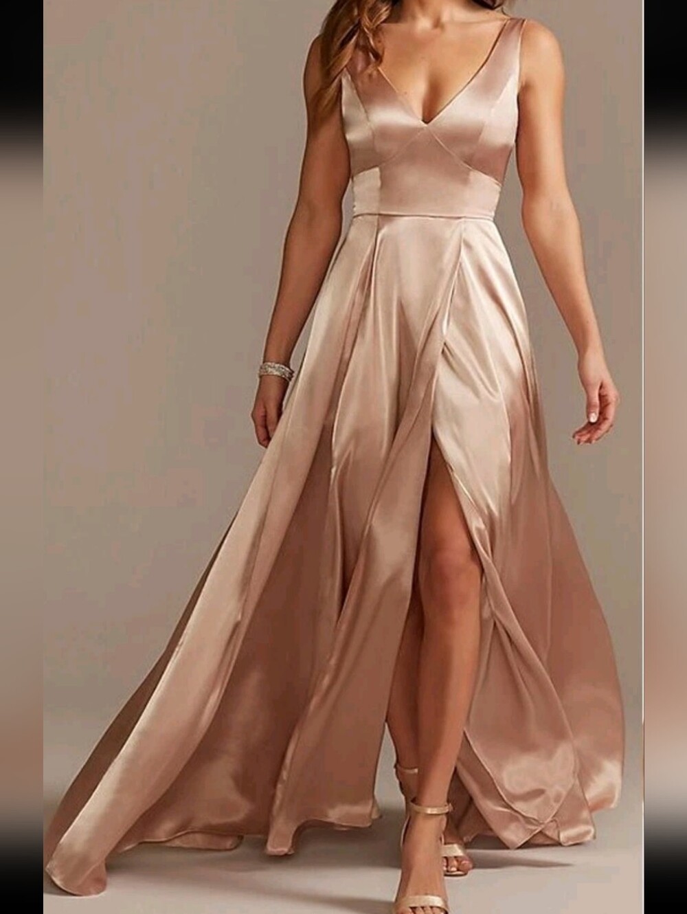 Satin V-Neck Prom Gown in Rose Gold